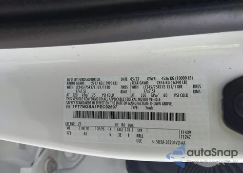 2023 Ford F-250 Xl из США, поврежденный, VIN 1FT7W2BA1PEC92897